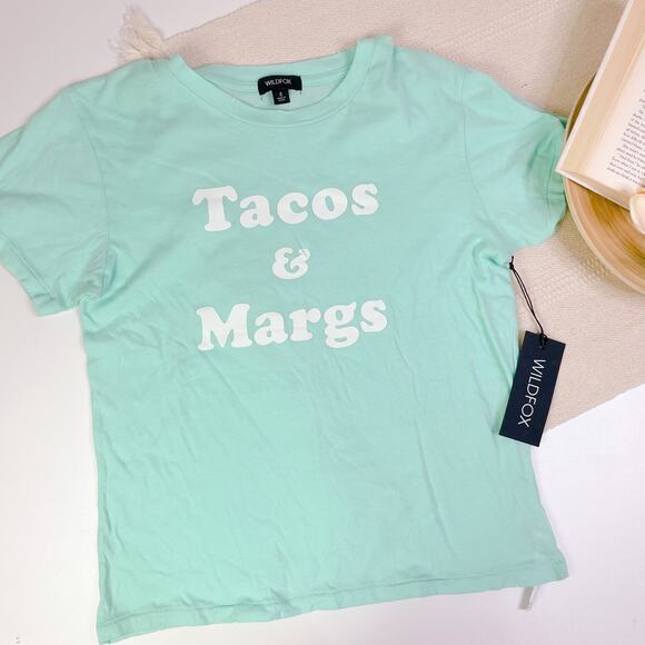 WILDFOX Keke Tacos & Margs Yucca Mint Green Graphic Tee Shirt size S NWT - Picture 1 of 7